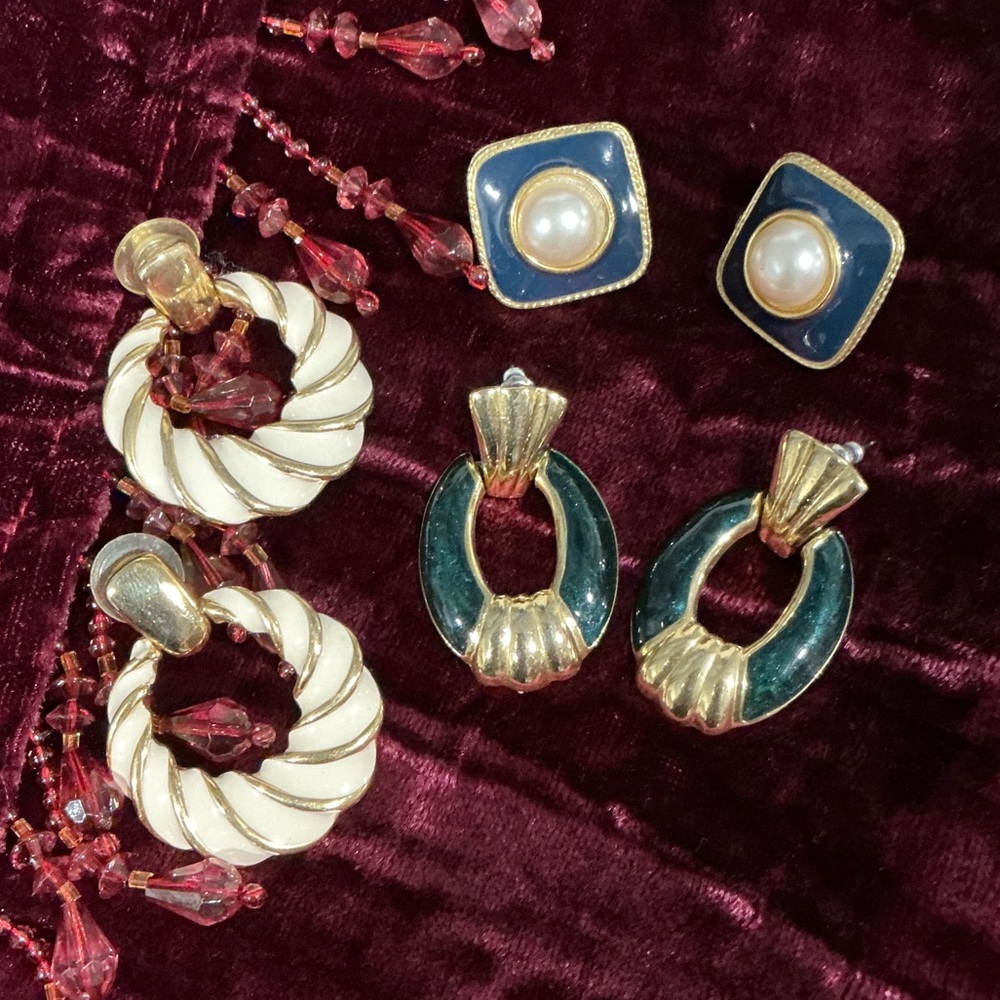 90’s Gold and Green Earring Trio